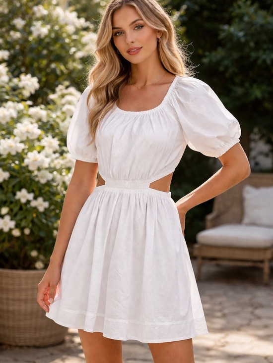 Old Navy Dresses & Skirts - NWT Old Navy Women's White 100% Cotton Puff Sleeve Cut-Out Mini Dress Size Small